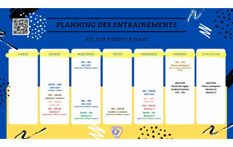 Le planning des entrainements